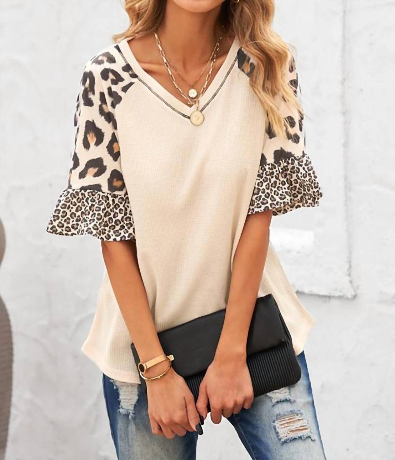 Shiying Fashion - Women's Ruffle Sleeve Waffle Knit Top