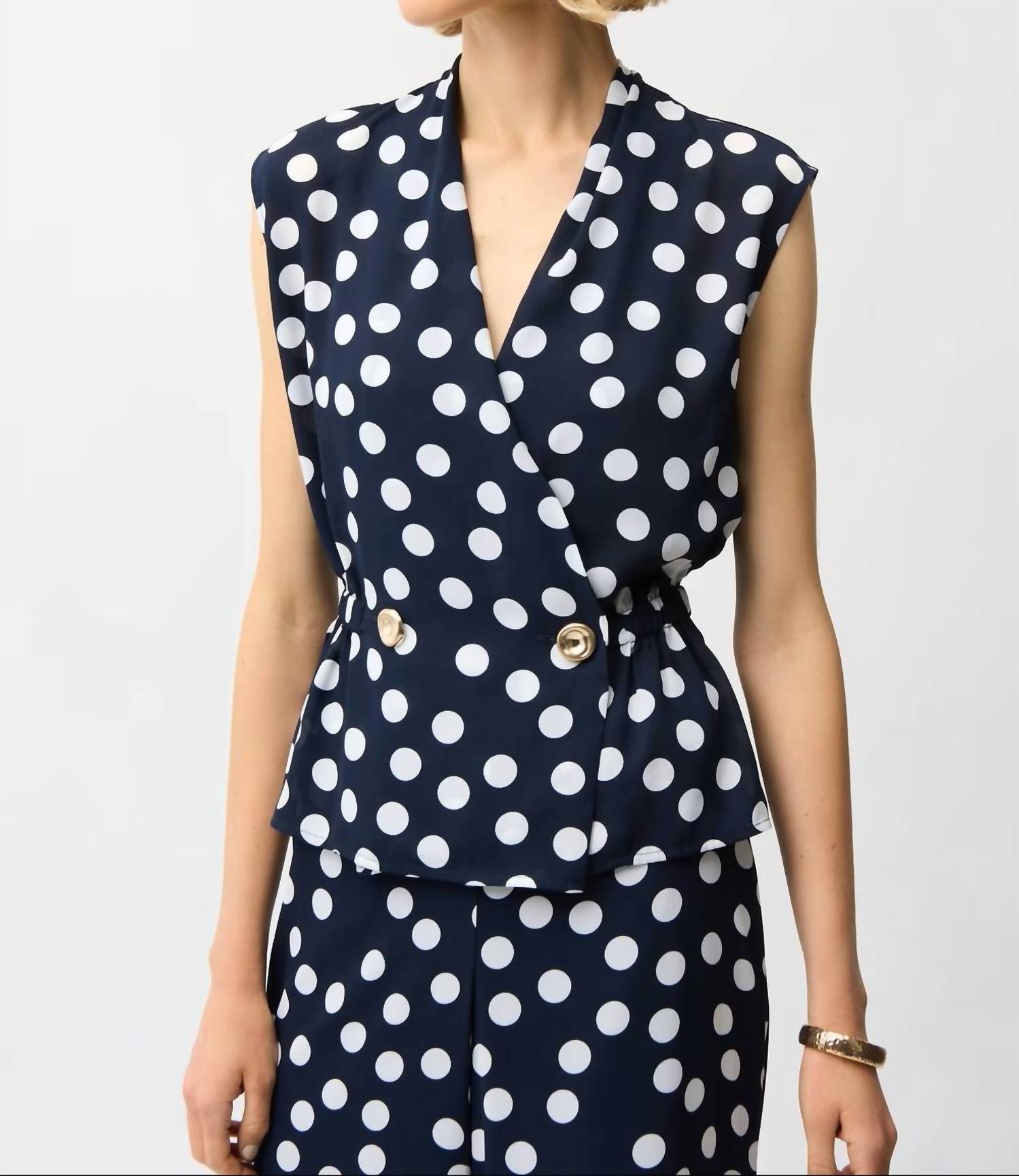 Joseph Ribkoff - Sleeveless Polka Dot V-neck Top