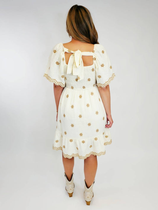 Easel - Embroidered Cotton Gauze Short Dress