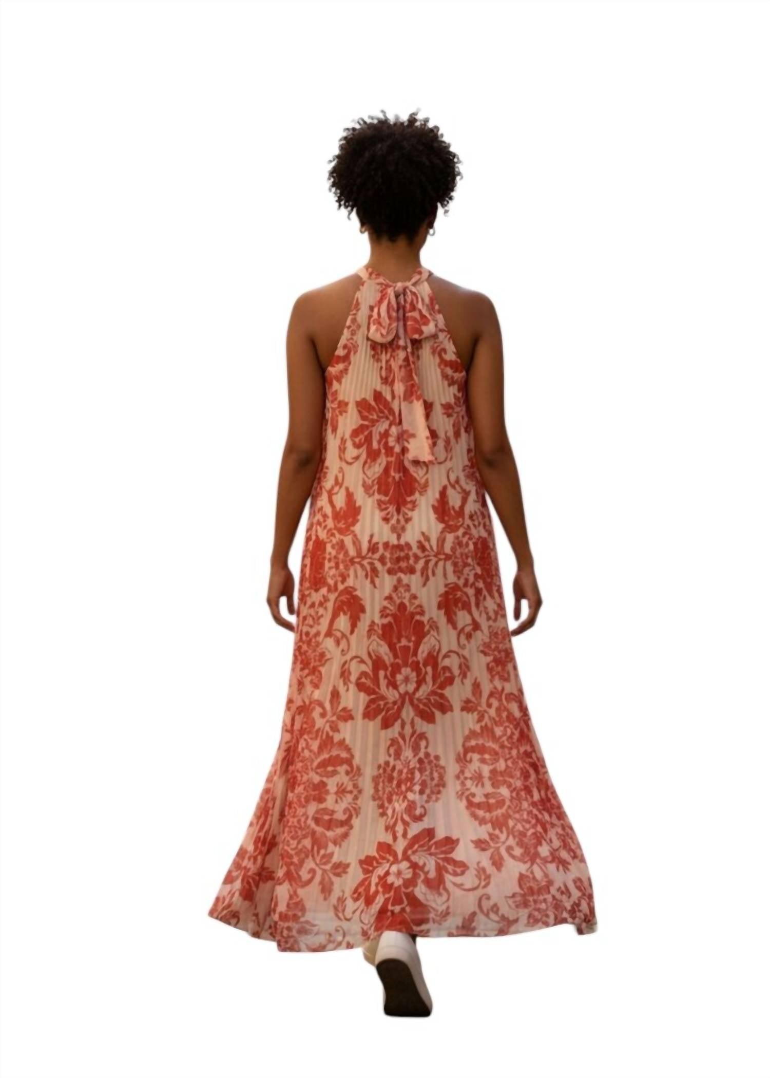 Mestiza New York Pleated Floral Halter Dress in orange - women's dress - detail view