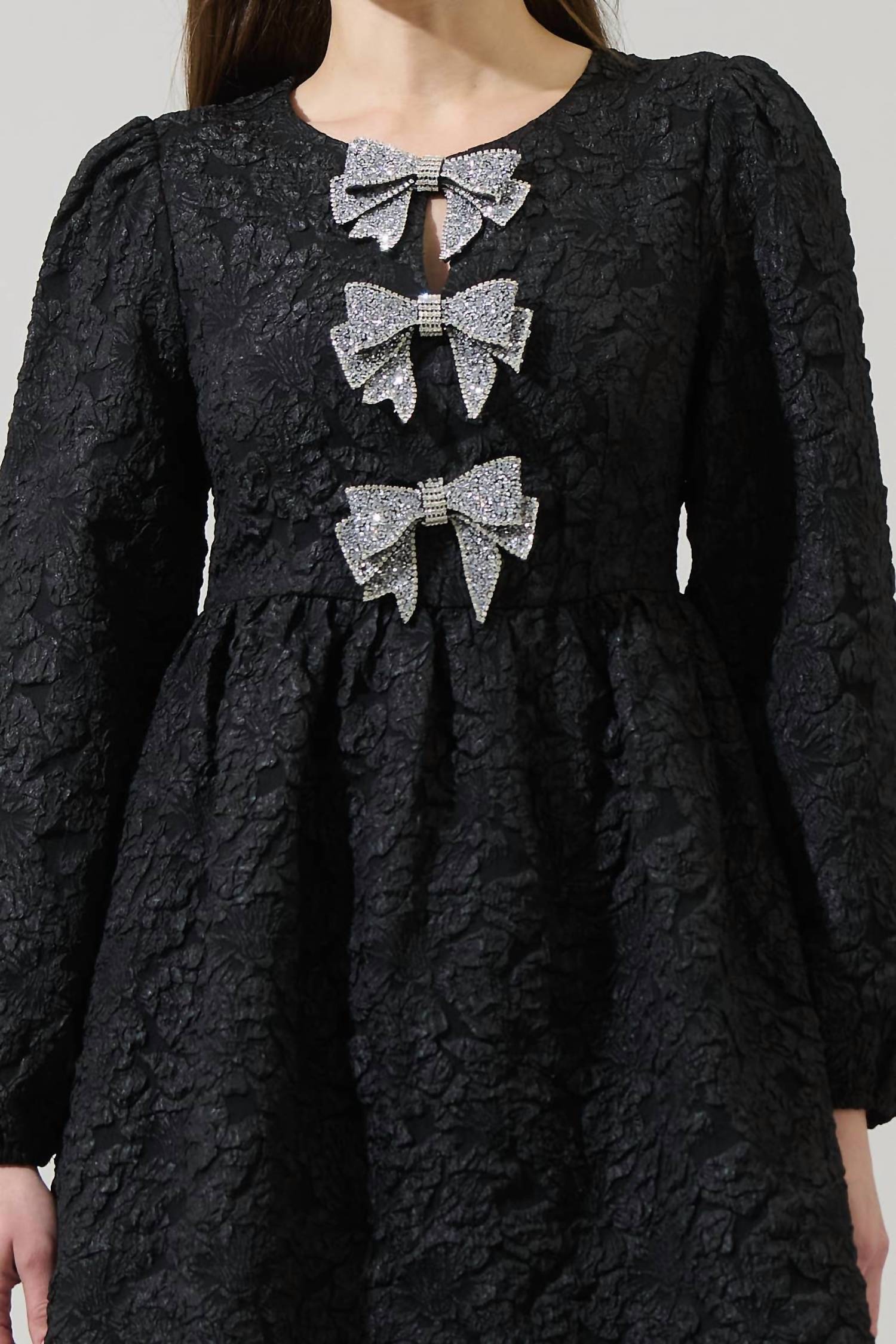 Sugarlips - Arielle Jacquard Glow Bow Velvet Mini Dress