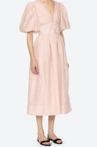 Sea - Florence Embossed Puff Sleeve Midi Dress