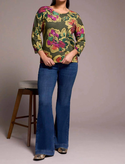 Tribal - Soft Yarn Three-quarter Sleeve Crewneck Sweater