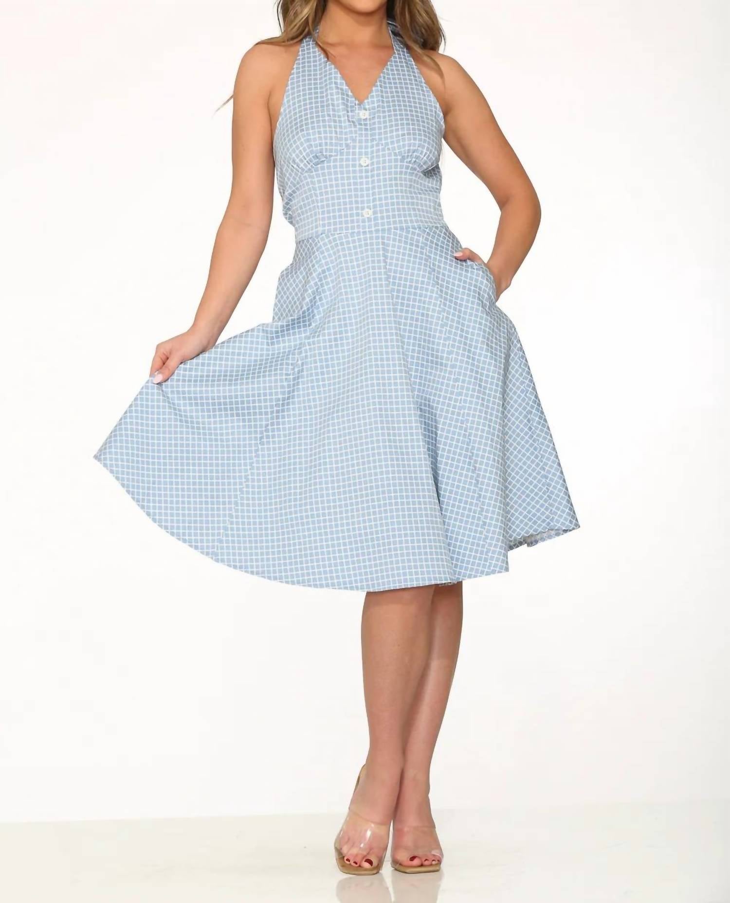 Orchid Bloom - Checkmate Halter Swing Dress