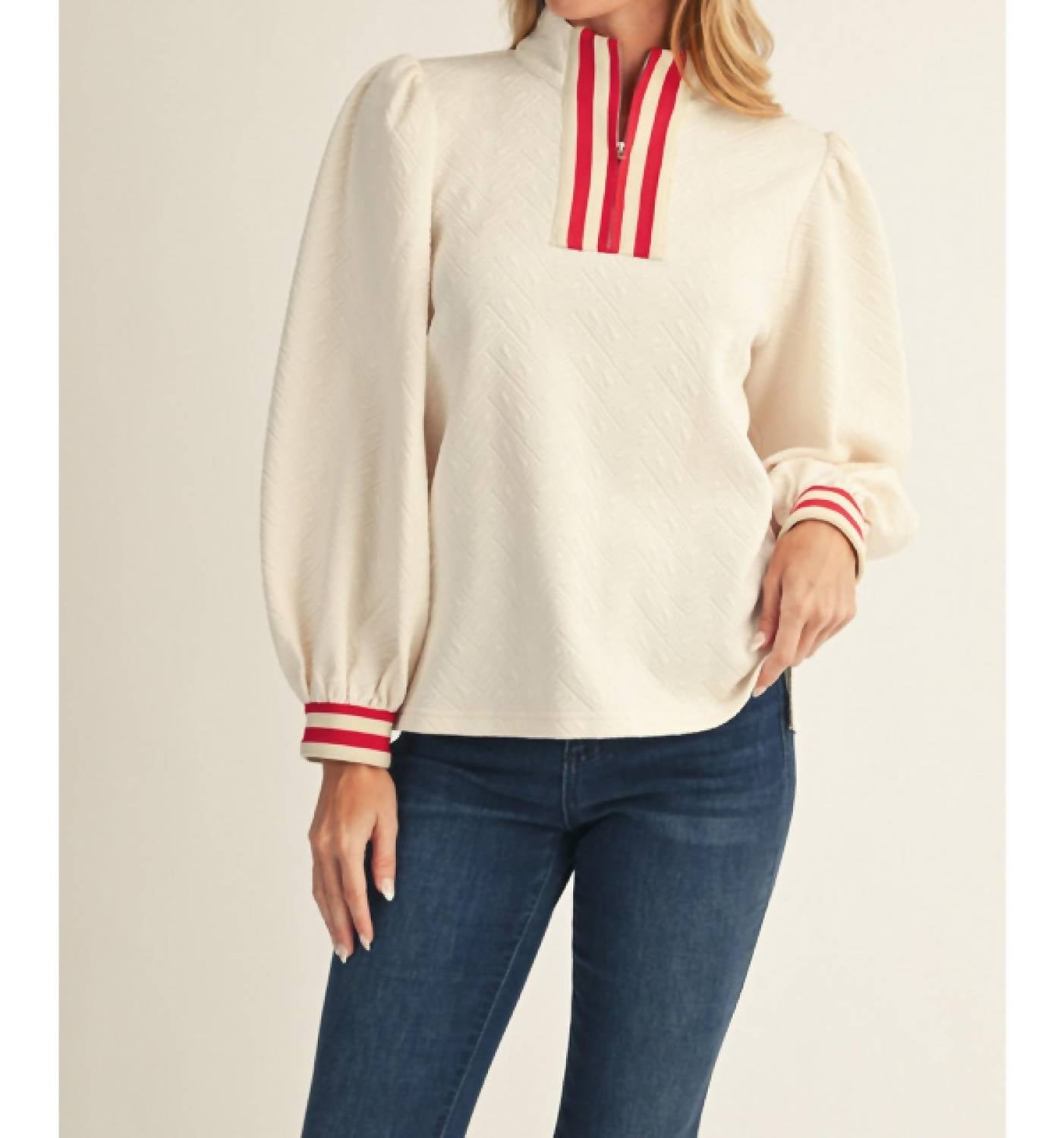 Jodifl Old School Top in ivory - women's long sleeve top - detail view