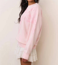 LoveShackFancy Palo Sequin Bow Fleece Pullover Sweatshirt in wistful pink - women's top - alternate view
