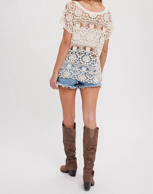 Bluivy - Crochet Lace Scoop Neck Layering Top