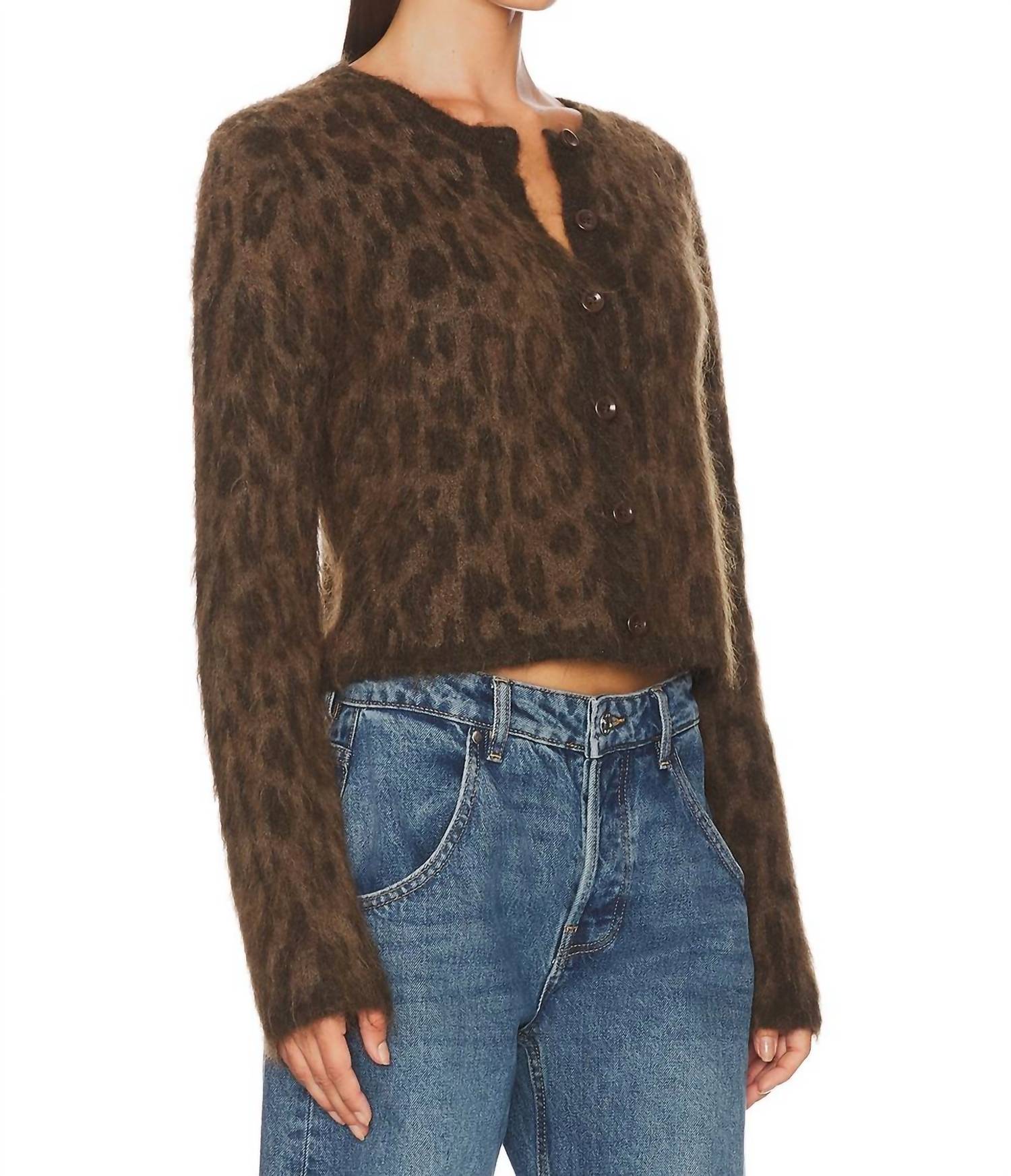Astr - Fuzzy Crewneck Cardigan