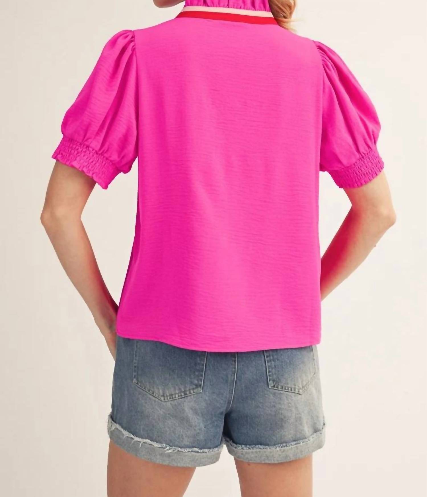 Jodifl - Ruffled Neck Crinkle Top