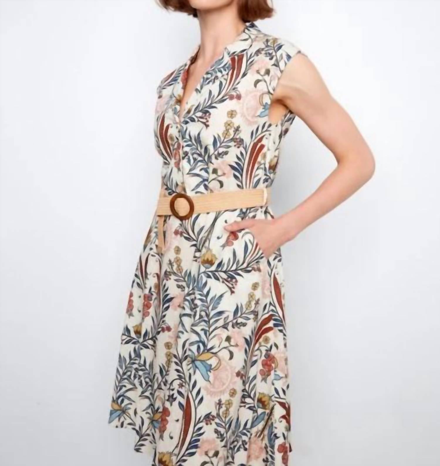 Charlie B - Printed Linen Cap Sleeve Dress