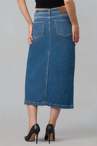 LOLA JEANS High Rise Maxi Skirt in blue - women's skirt - alternate view