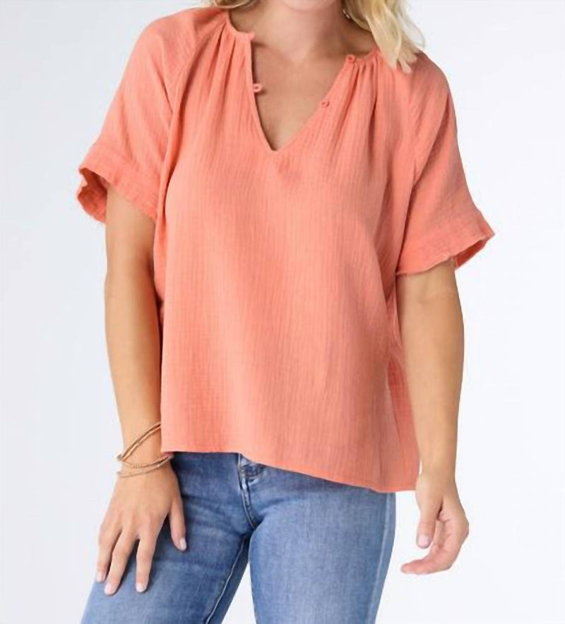 COCO + CARMEN Elayna Gauze Top in coral - women's t-shirt