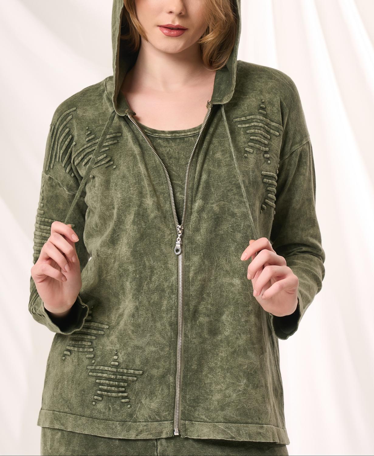 Angel Apparel Star Embossed Hoodie in army - women's top