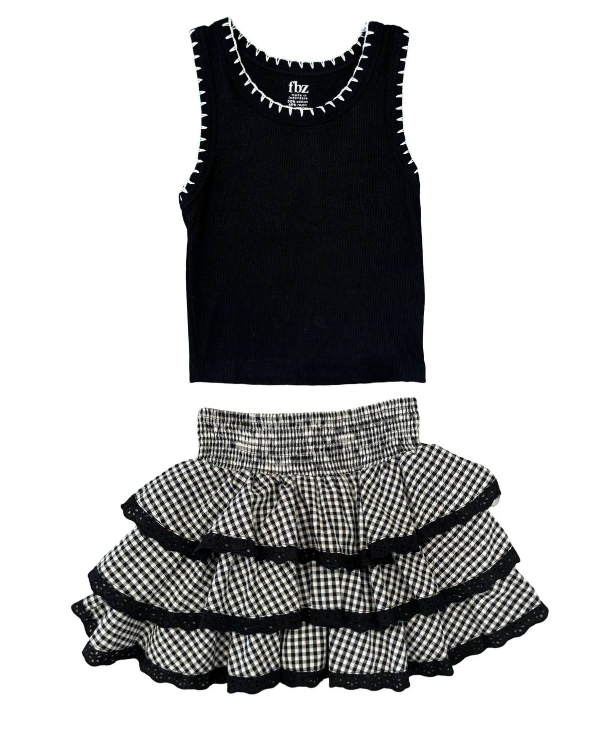 Flowers By Zoe - Girl's Gingham Eyelet Ruffle Skirt