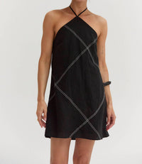 Crescent - Lena Contrast Stitch Halter Mini Dress