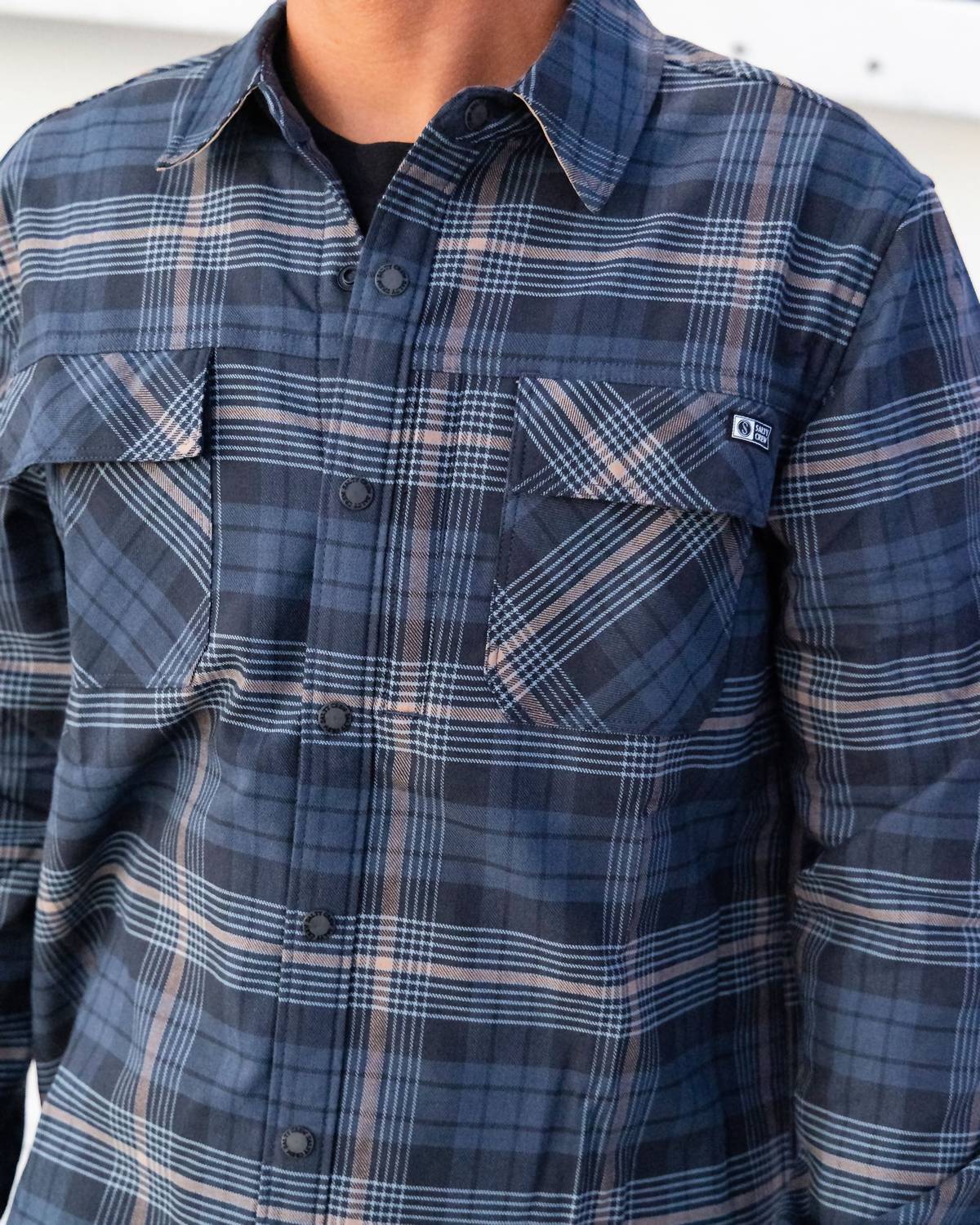 Salty Crew Fathom Tech Flannel Shirt in navy khaki - men's long sleeve top - view 4