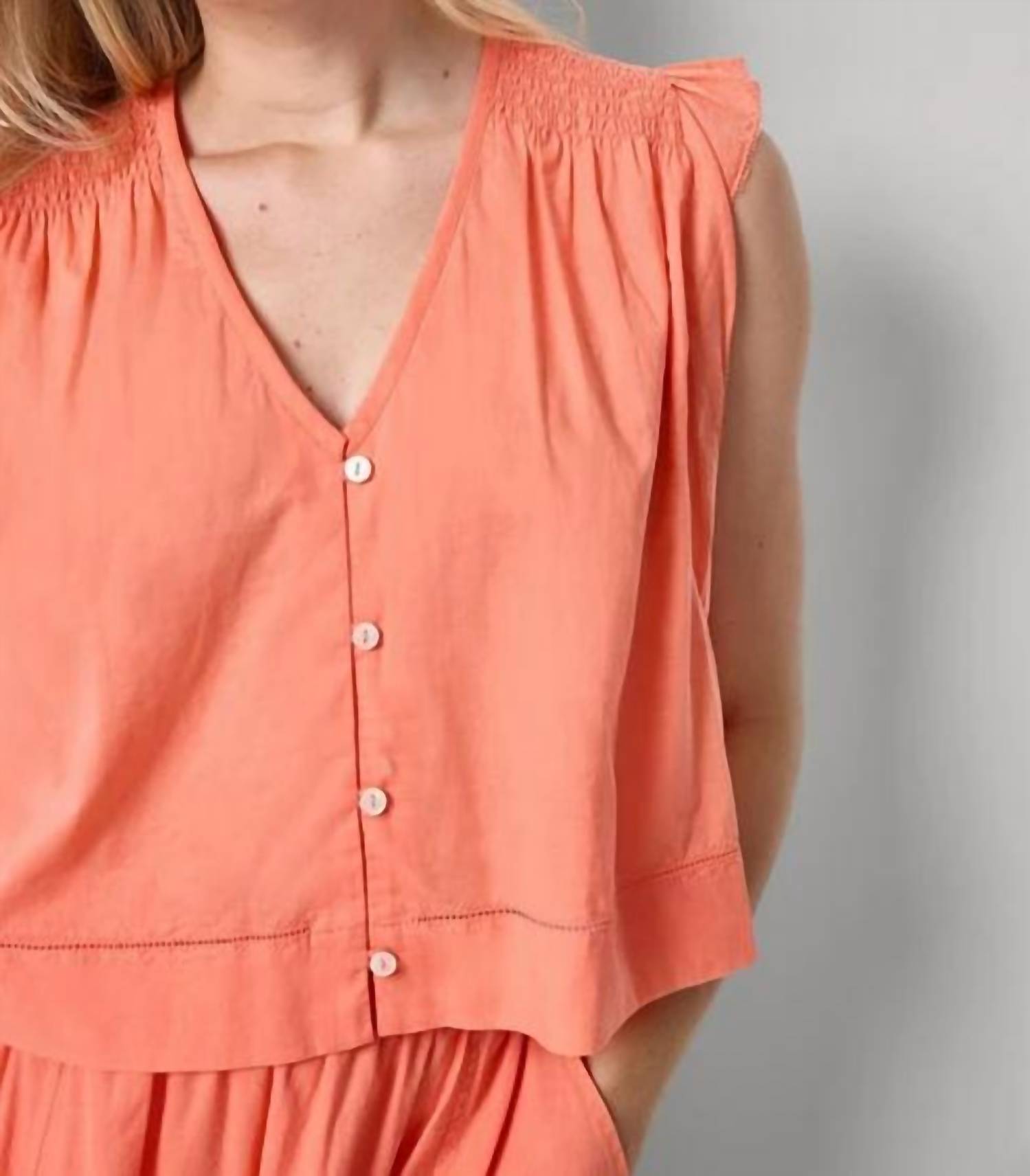 Lilla P - Smocked Shoulder V-neck Top