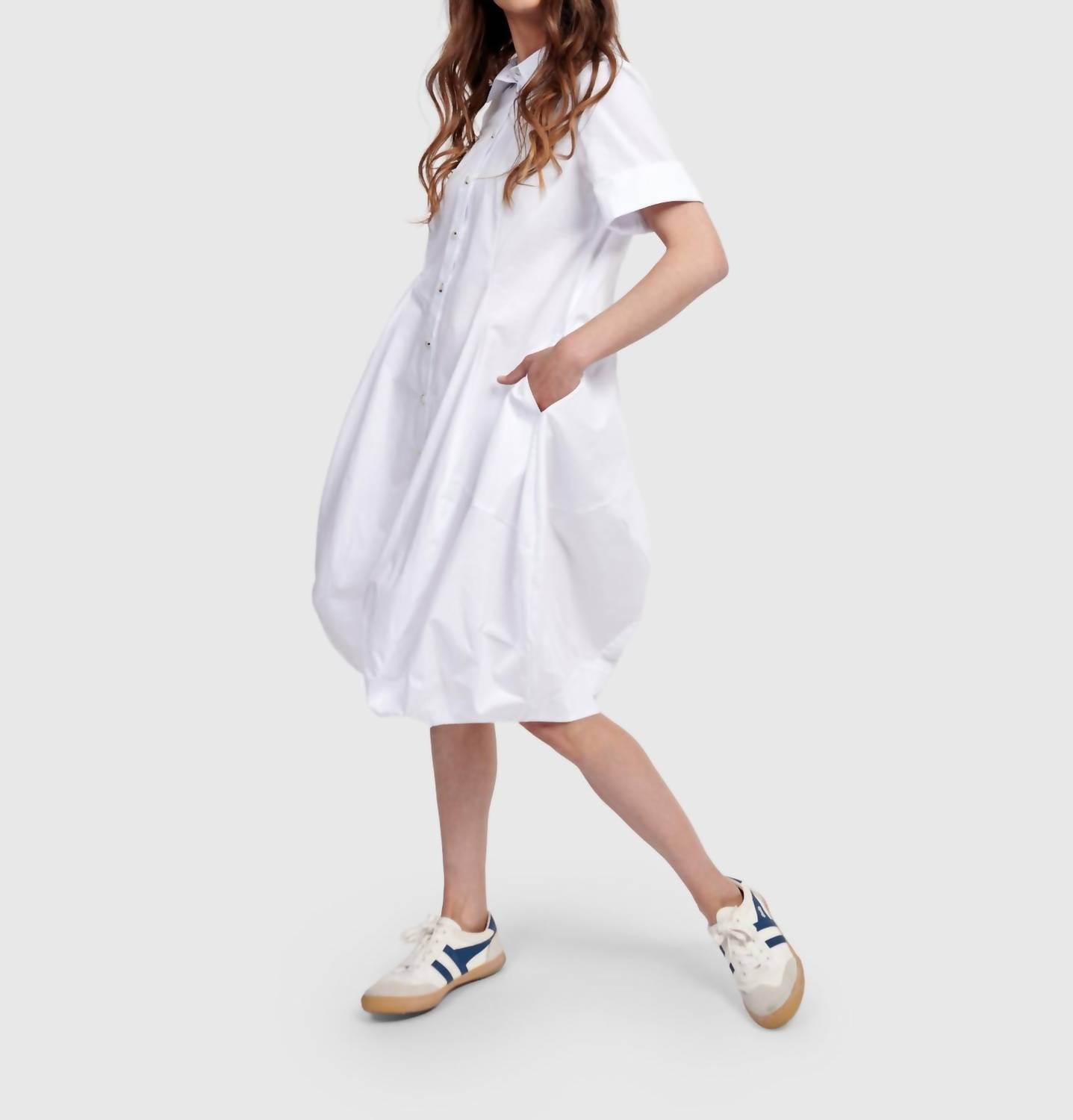 ALEMBIKA Barb Cotton Shirtdress in white - women's dress - detail view