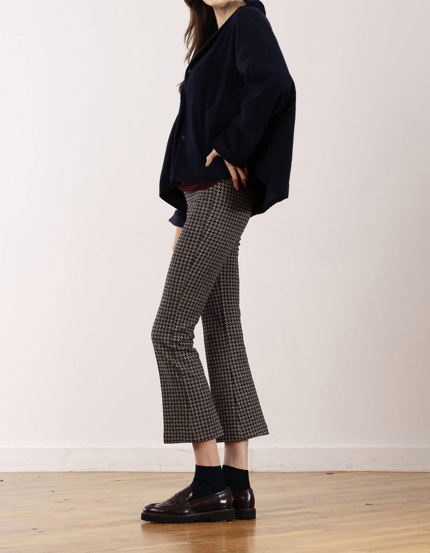 Avenue Montaigne Leo Flare Cut Pants in pepita - women's pants - detail view