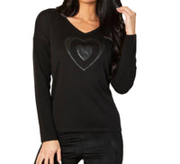 V-Neck Pleather Heart Detail Top