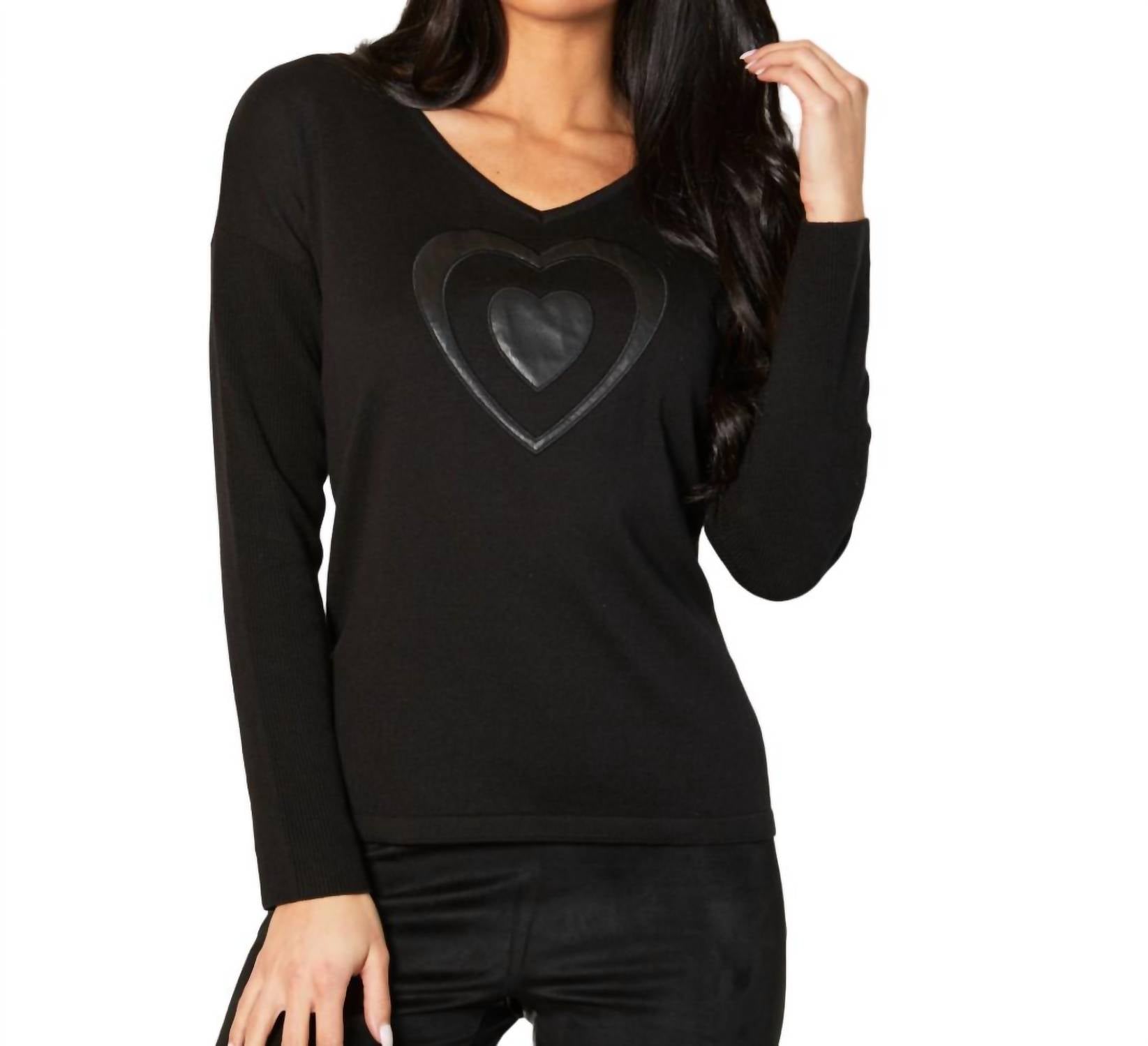 V-Neck Pleather Heart Detail Top