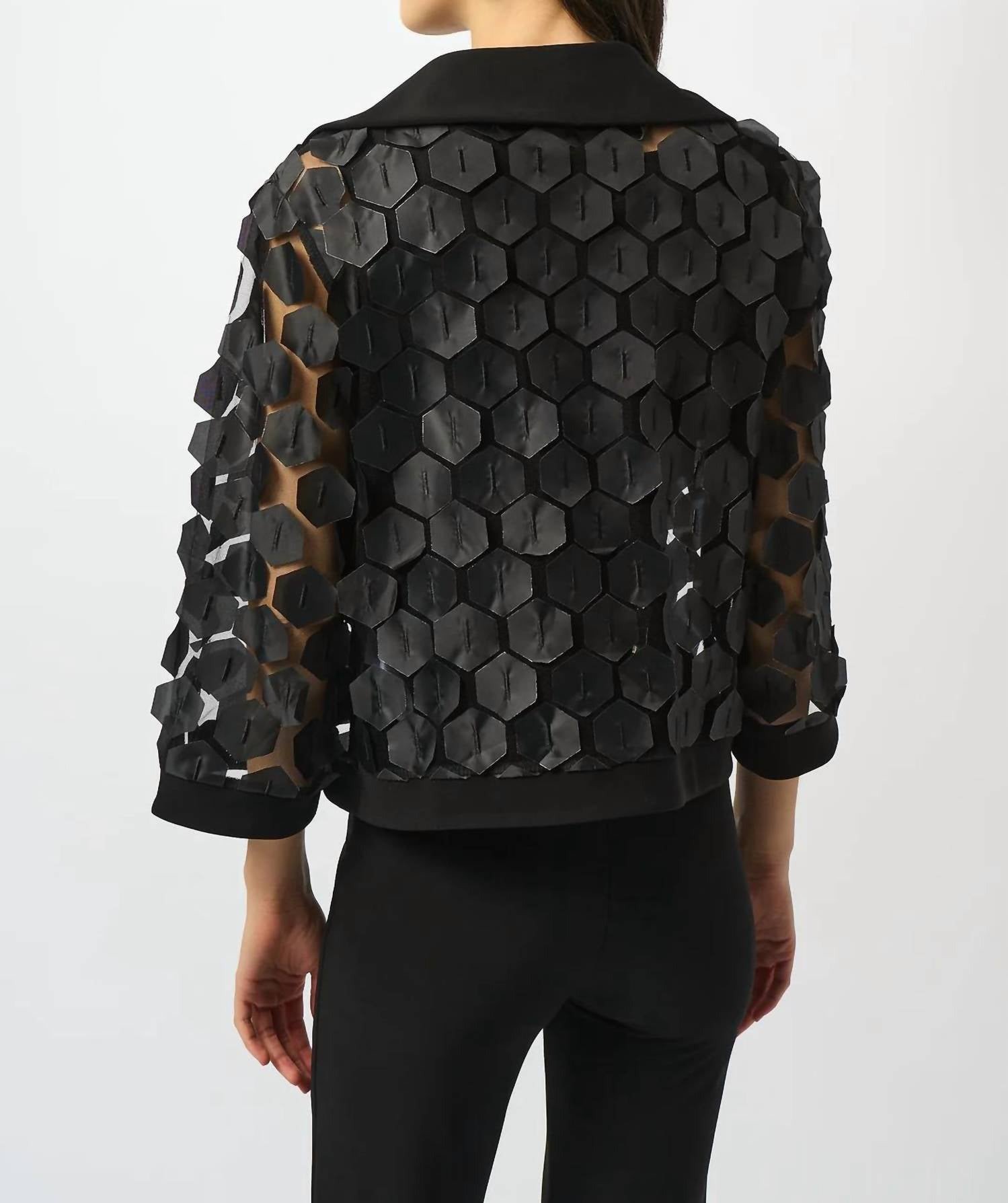 Joseph Ribkoff - Collared Embroidered Mesh Trapeze Jacket