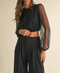 Endless Blu. - Bead & Pearl Embellished Long Sleeve Blouse