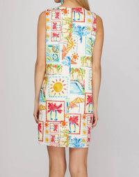 She + Sky - Sleeveless Woven Print A-line Mini Dress With Pockets