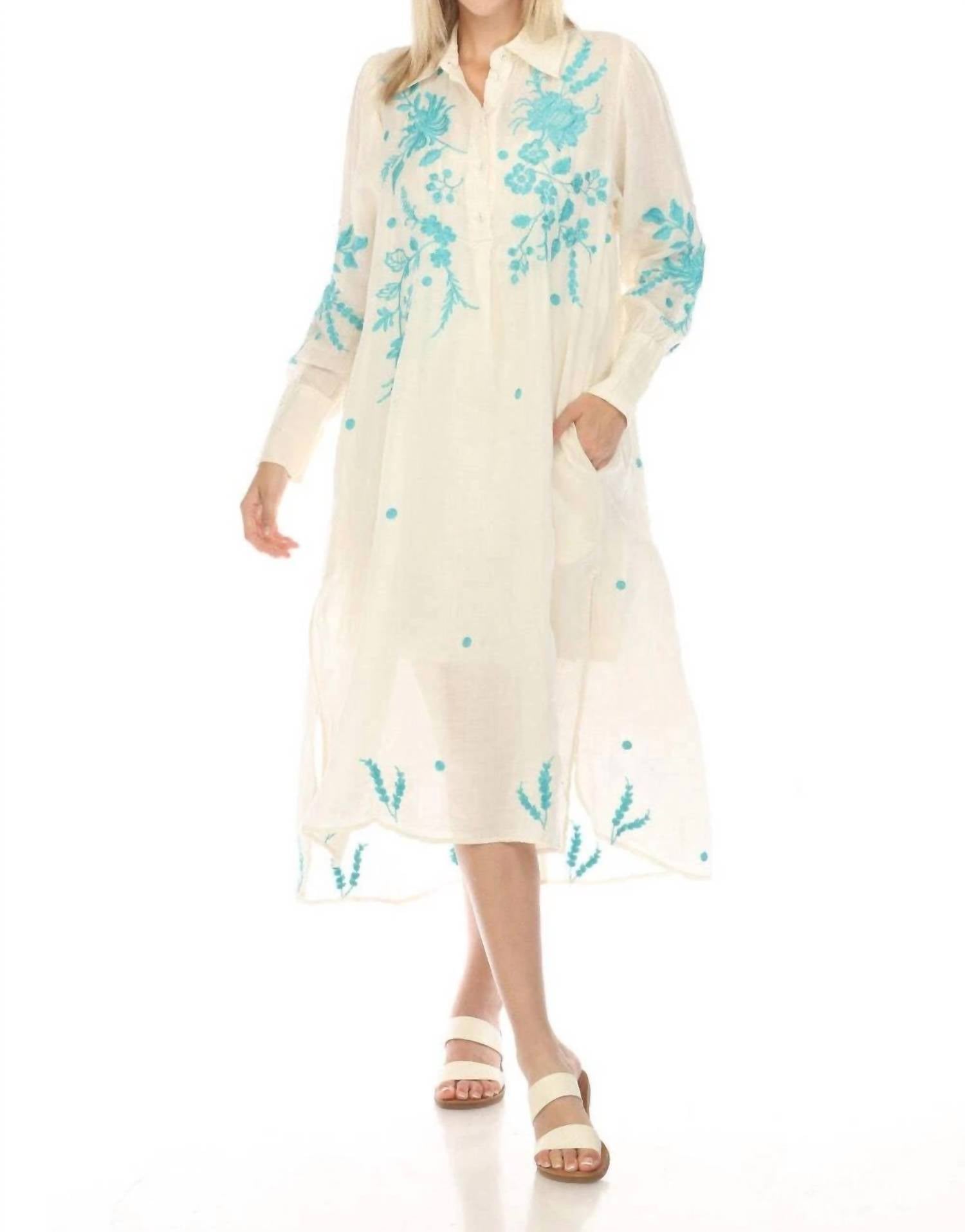 Johnny Was Miel Henley Shirt Dress in ecru - women's dress