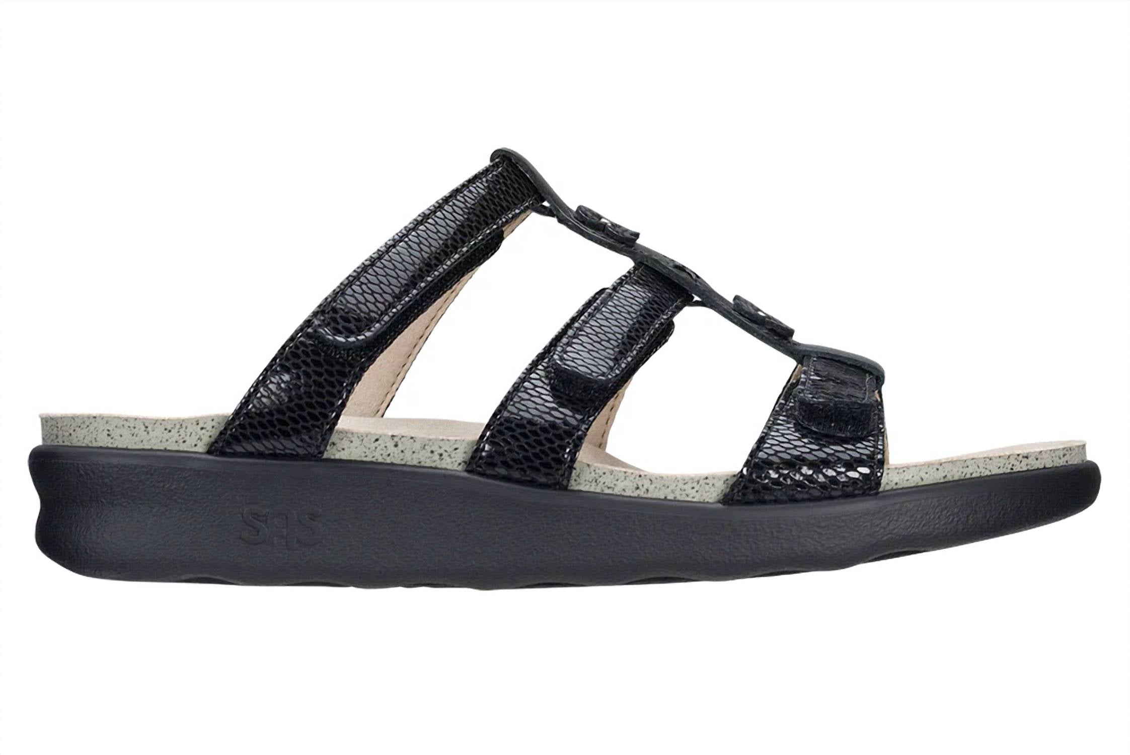 SAS Women's Naples Sandal in black black snake - women's sandal - detail view