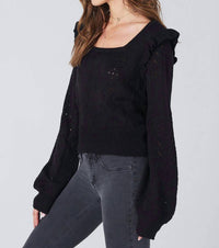 saltwater LUXE Lori Long Sleeve Top in black - women's long sleeve top - detail view