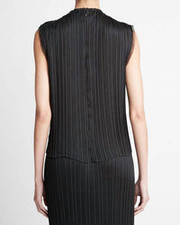 Vince - Pleated Satin Crew Neck Shell Top