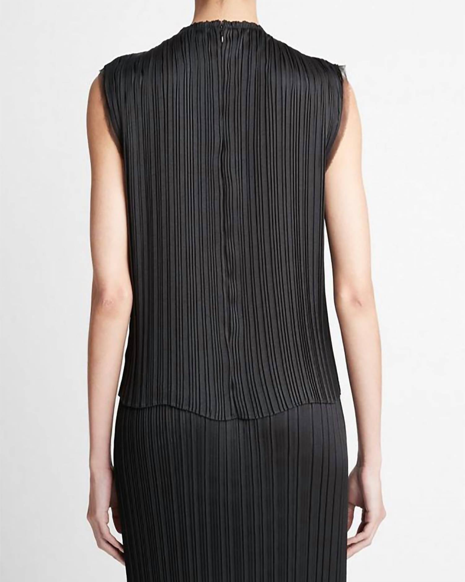 Vince - Pleated Satin Crew Neck Shell Top
