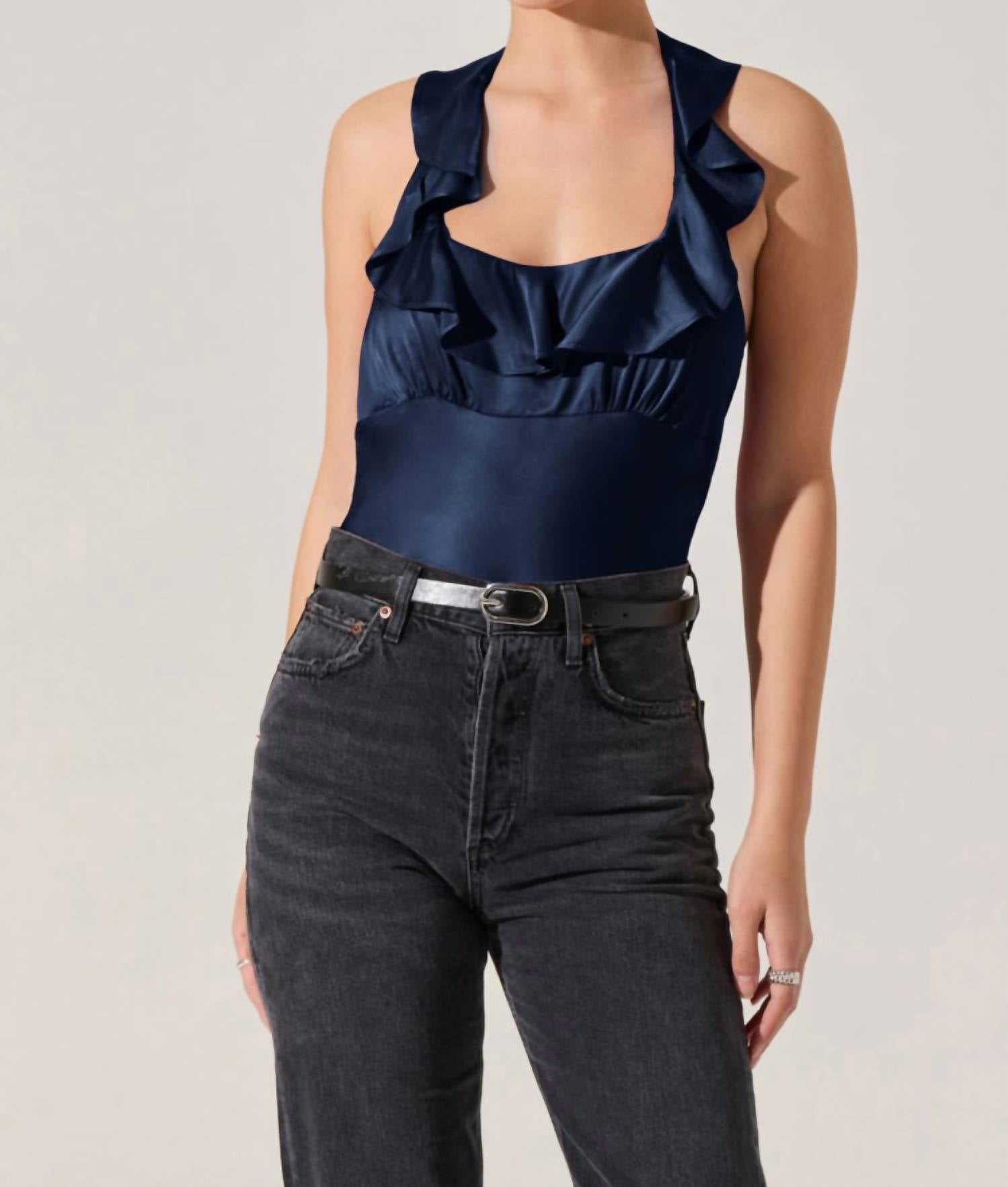 Astr - Morrigan Satin Ruffle Halter Top