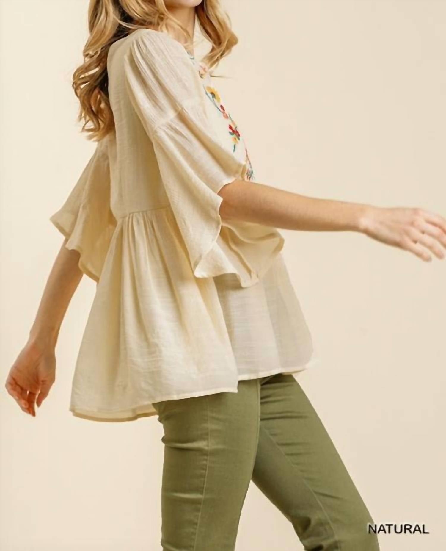 Umgee - Floral Embroidered Babydoll Top