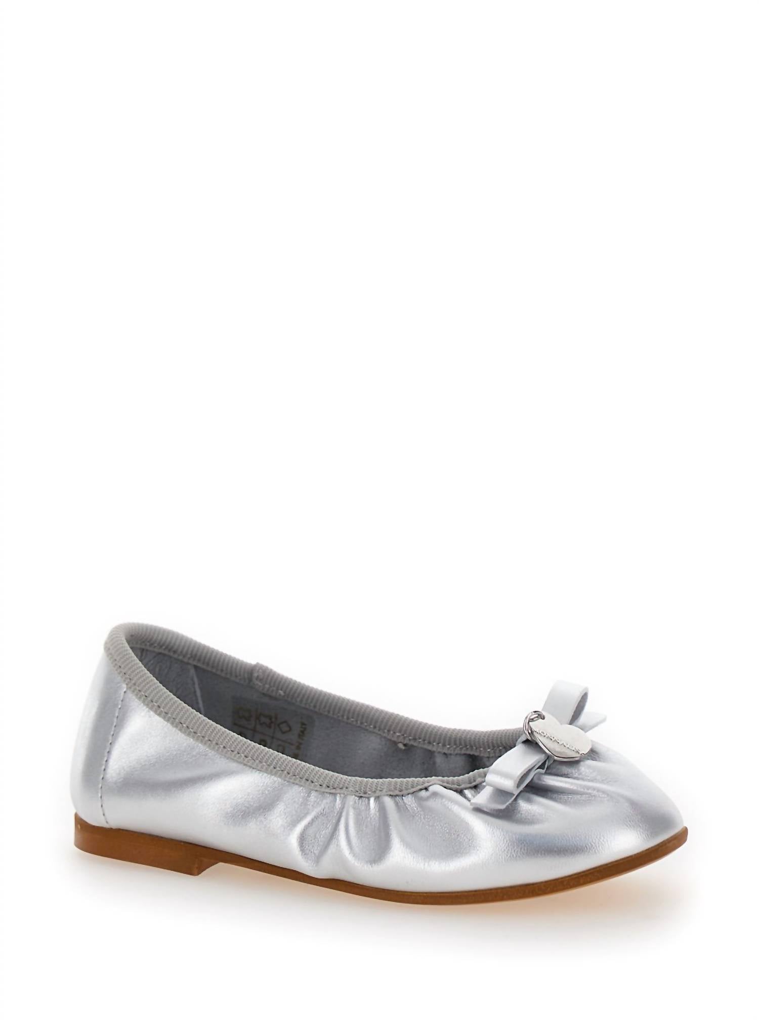 MONNALISA Girl's Laminated Leather Ballet Flats in silver - kids' shoe - detail view
