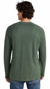 Faherty Men's Cloud Henley Top in deep fern heather - men's long sleeve top - alternate view