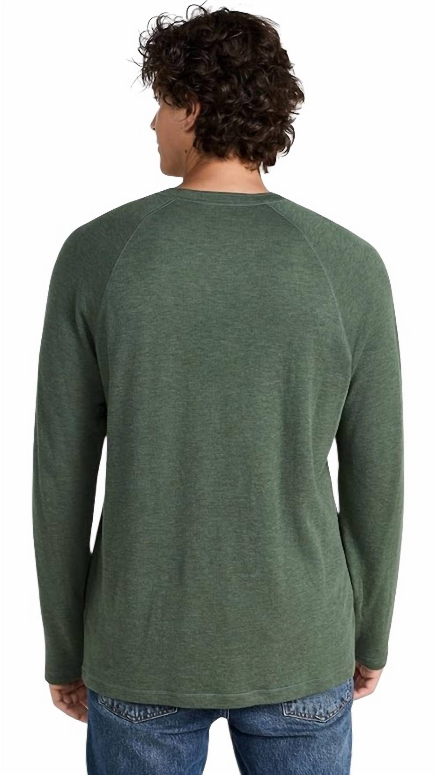 Faherty Men's Cloud Henley Top in deep fern heather - men's long sleeve top - alternate view
