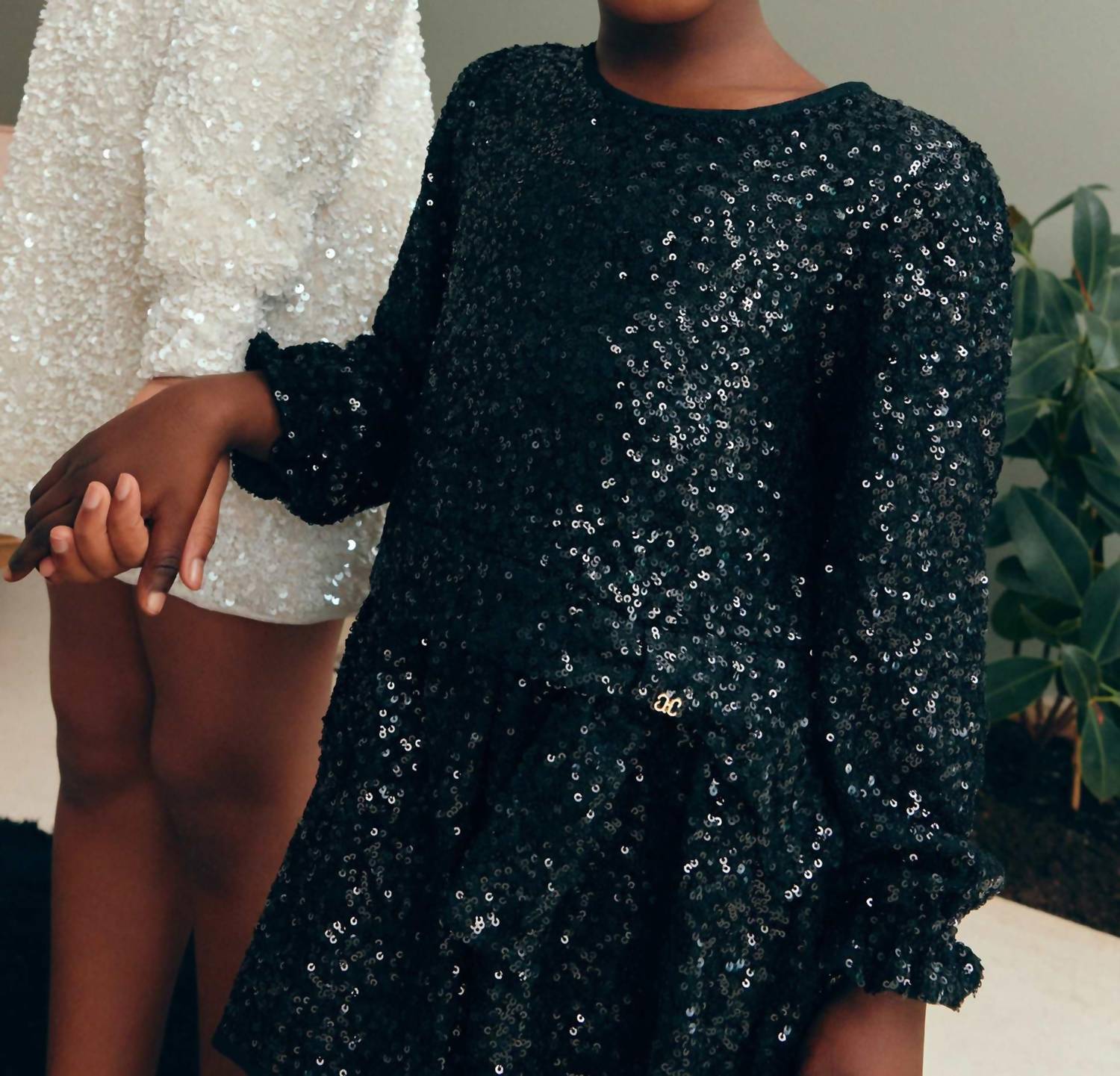 Abel & Lula Girls Sequin Dress in black - kids' dress - detail view