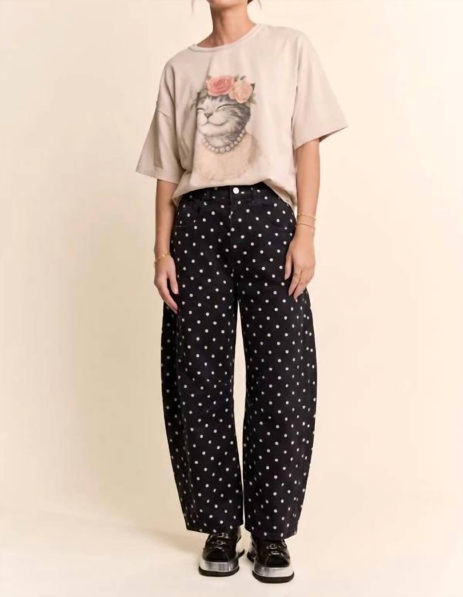 Davi & Dani - Missy Polka Dot Barrel Jeans