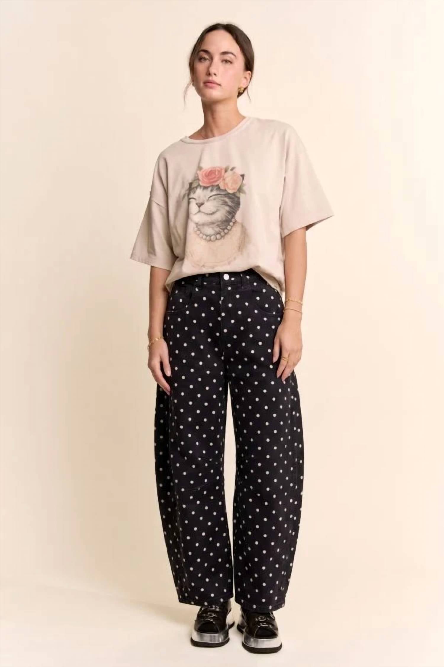 Davi & Dani - Missy Polka Dot Barrel Jeans