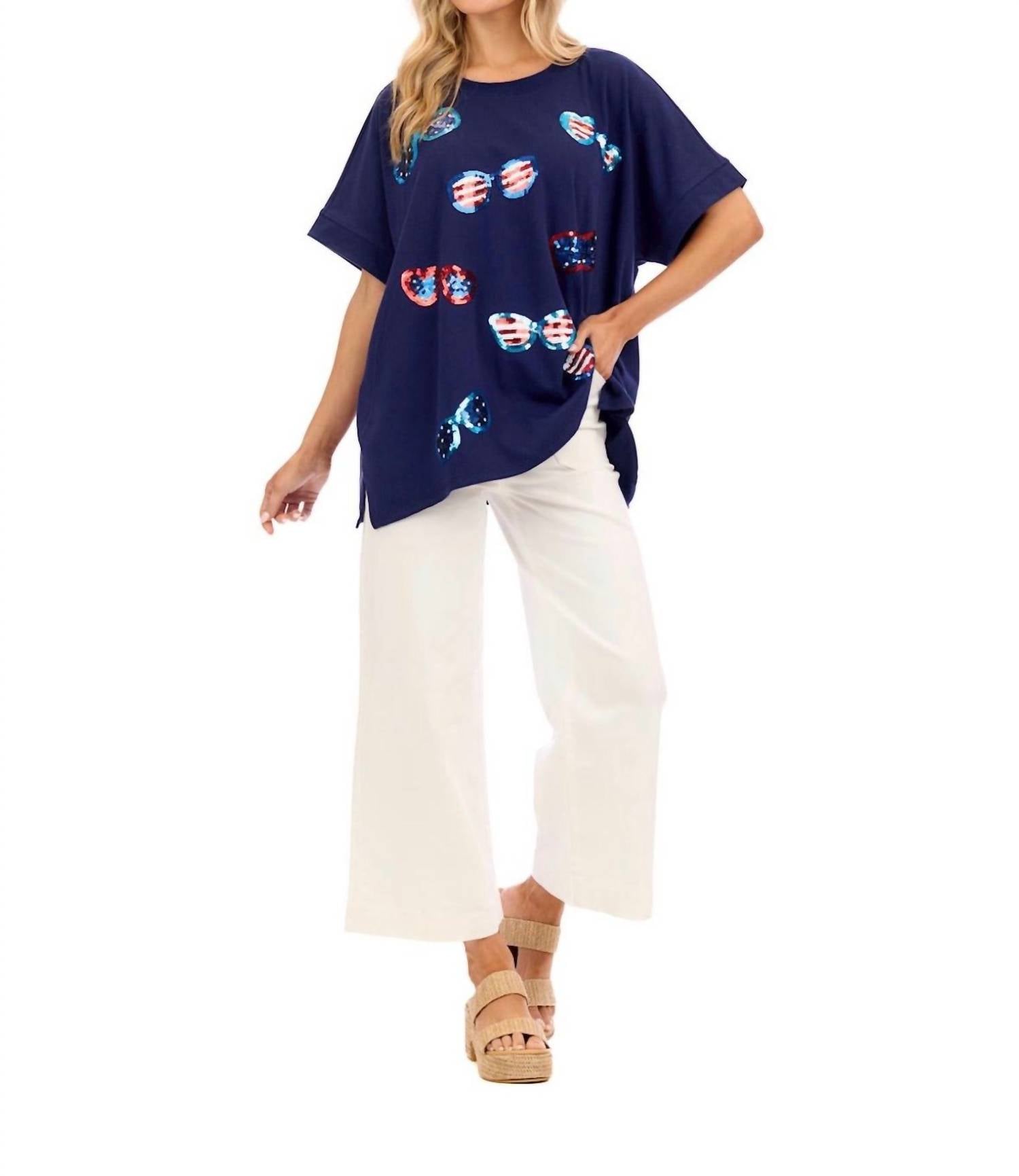 Simply Southern Americana Sparkle Top in blue - women's t-shirt