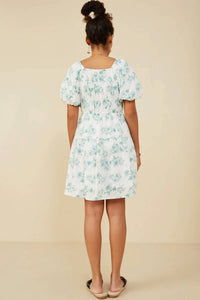Hayden La - Textured Floral Puff Sleeve Self Tie Dress