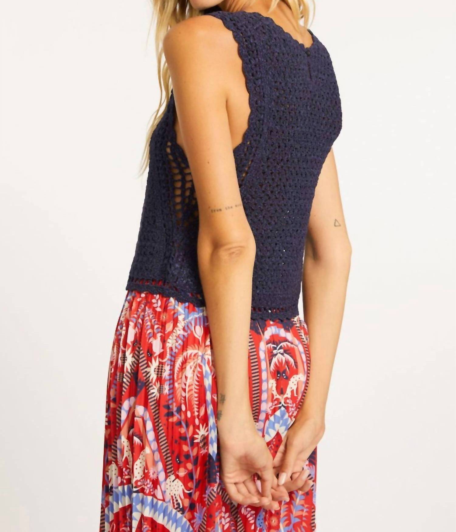 CABALLERO Amelie Crochet Top in peacoat navy - women's tank top - detail view