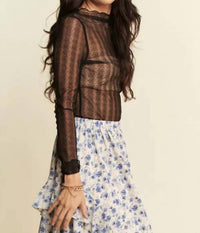 DAVI & DANI Midnight Whimsy Mesh Top in black - women's long sleeve top - view 4