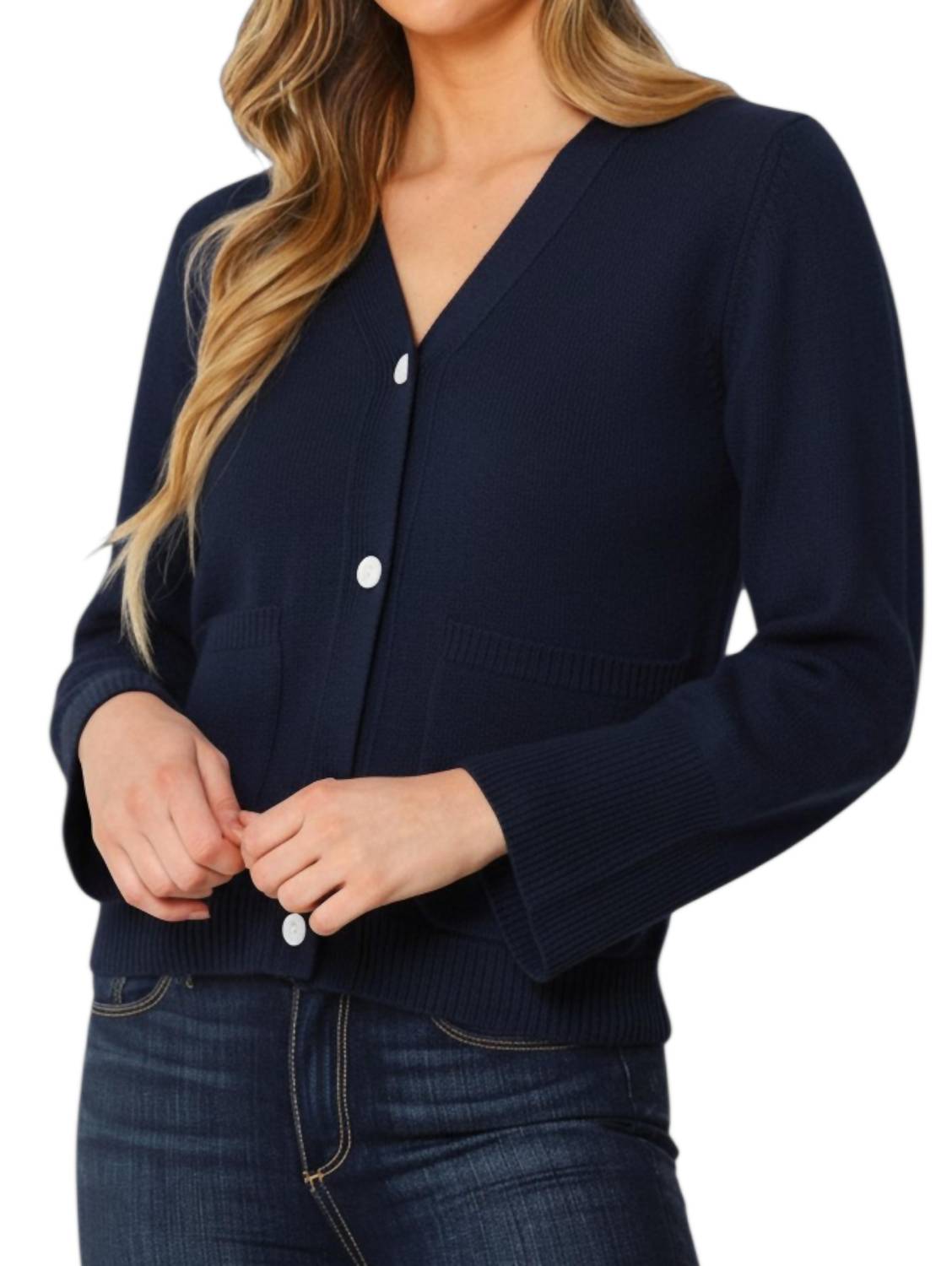 VAN KUKIL Women's Matilda Cardigan in dark sapphire - women's cardigan