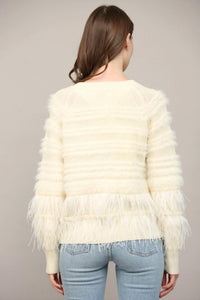 Fate - Feather Trim Wool Blend Cardigan