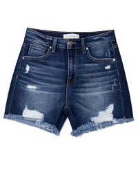 Risen - Women's Amara High Rise Distressed Mid Thigh Shorts