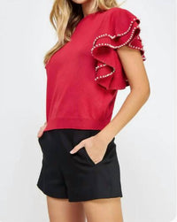Strut & Bolt - Double Layer Pearl Trim Knit Sweater Top