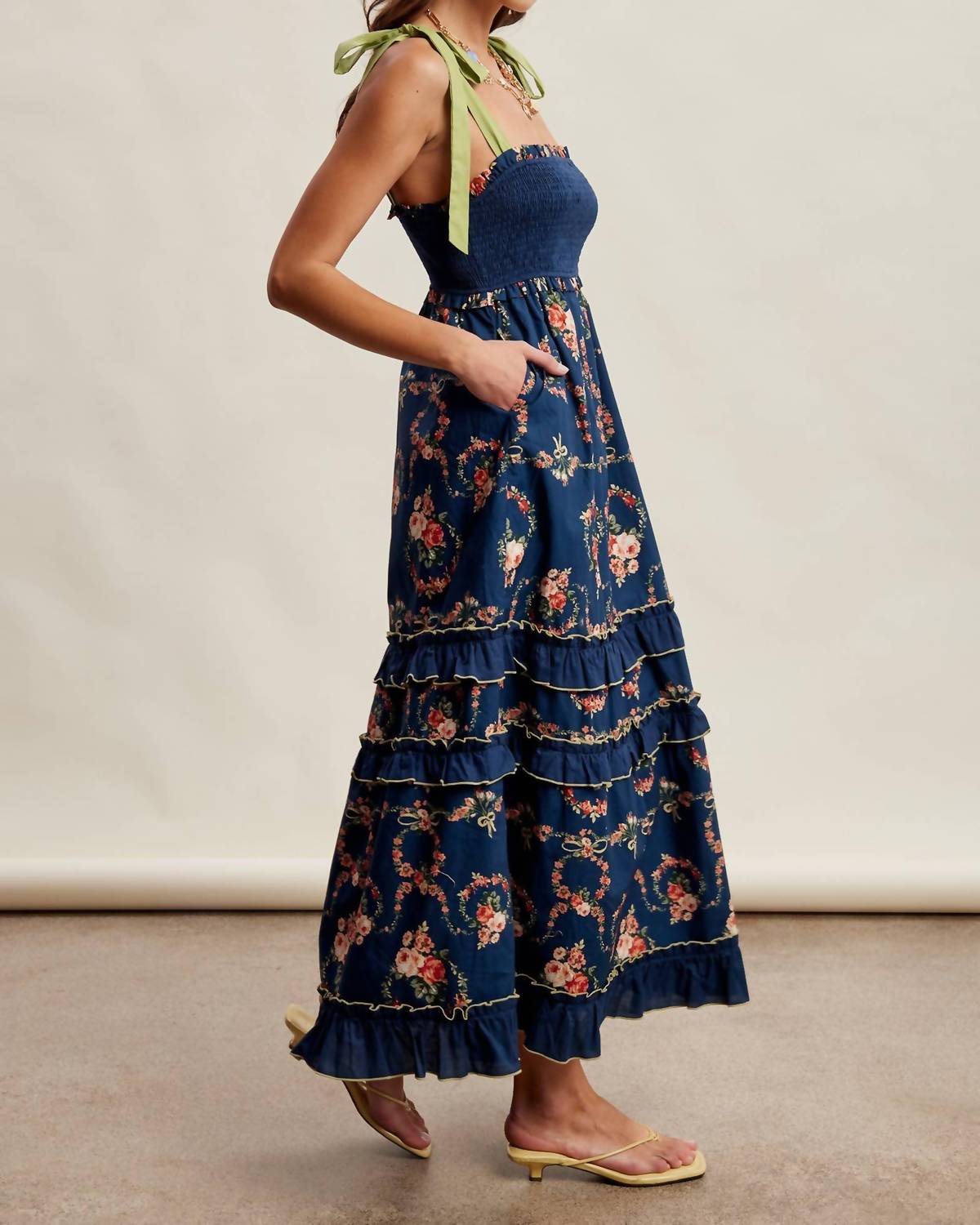 Listicle - Floral Smocked Tiered Maxi Dress
